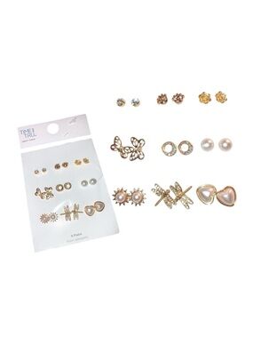 Stud Earrings With Butterfly, Heart And Pearl
